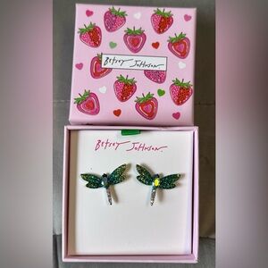 Betsey Johnson Glittering Green Dragonfly Earrings